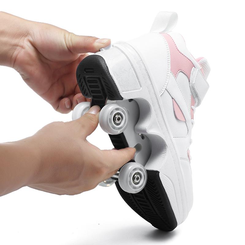Roller Skates 6-15 Years Old Four-wheel Deformation Can Walk Can Skate Skates Girl Runaway Shoes