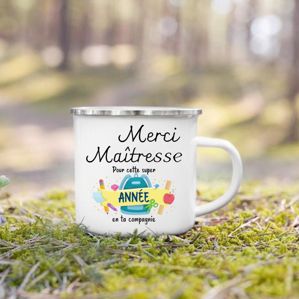 Merci Maitresse French Print Enamel Mug Drinks Dessert Milk Cup Creative Coffee Cups Vintage Handle Drinkware Gift for Teacher