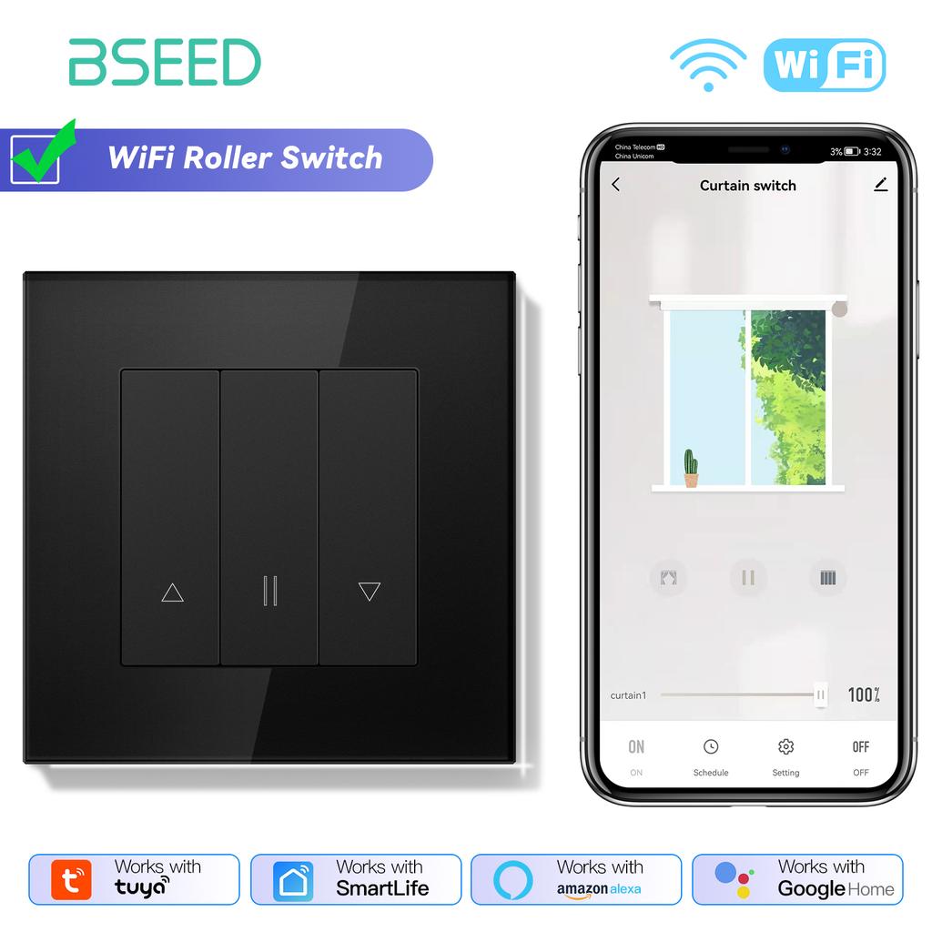 Comutatoare Smart BSEED Wifi pentru Jaluzele Luminoase Controller Jaluzele Suport Aplicație Smart Tuya Plus Prize Electrice Normale UE Panouri de Sticlă USBC