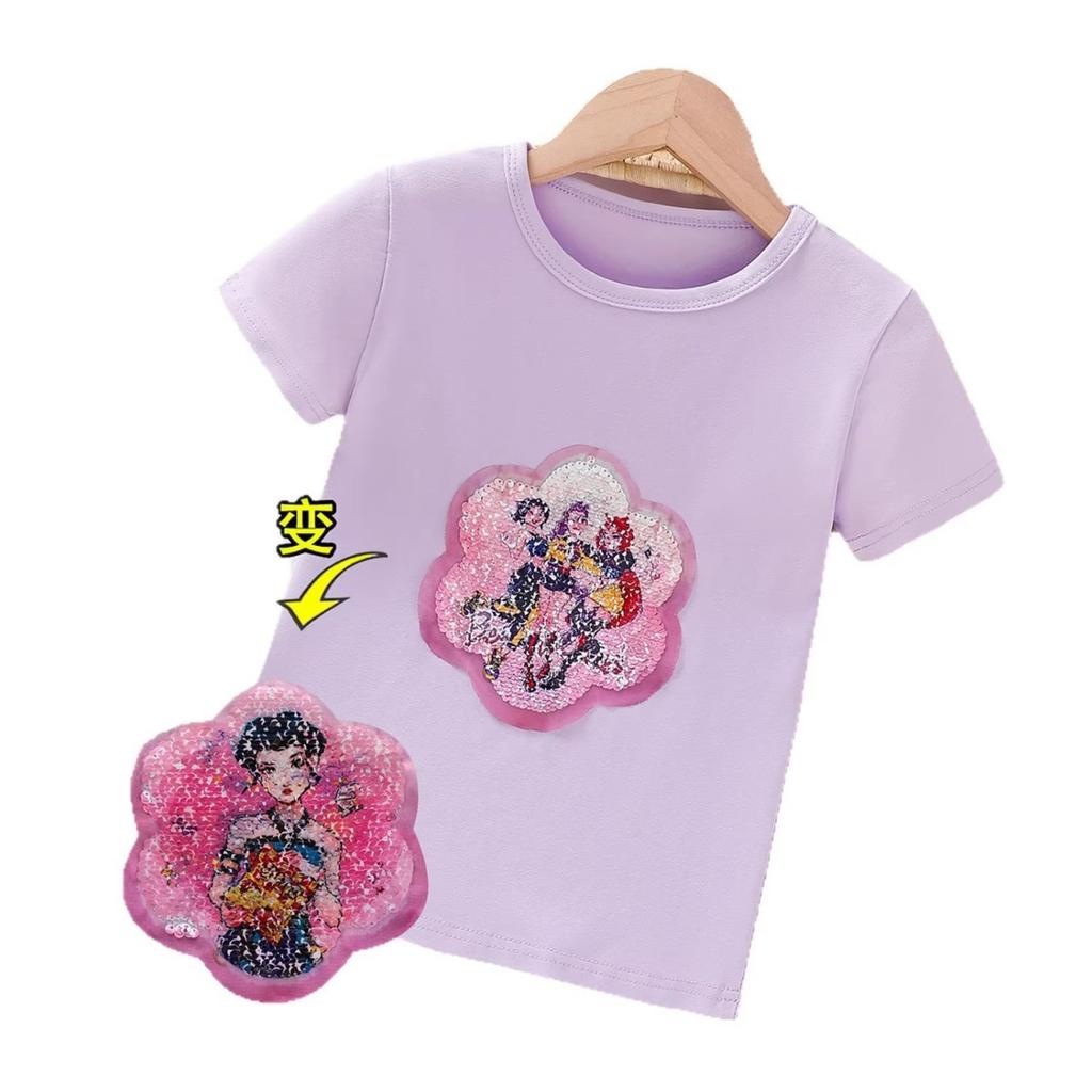 Little Witch Hunters T-Shirt Summer Kids Cartoon KPOP Sequins Shimmering Pattern T-Shirt