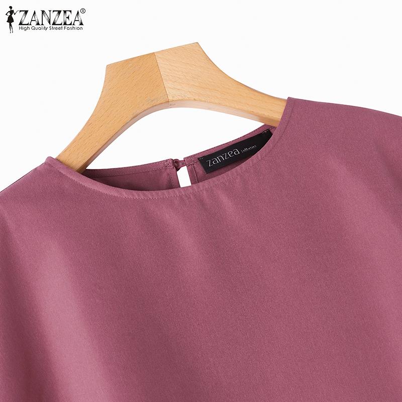 ZANZEA Lässige Bluse für Damen mit U-Boot-Ausschnitt, 3/4-Ärmeln, einfarbig, locker und unregelmäßigem Saum