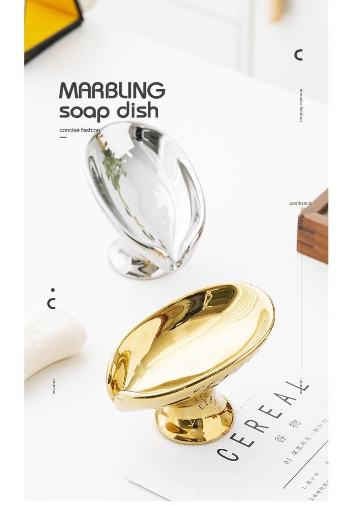 Nordic Light Luxury Ceramic Soap Dish - No-Drill, Water-Draining Bathroom Holder