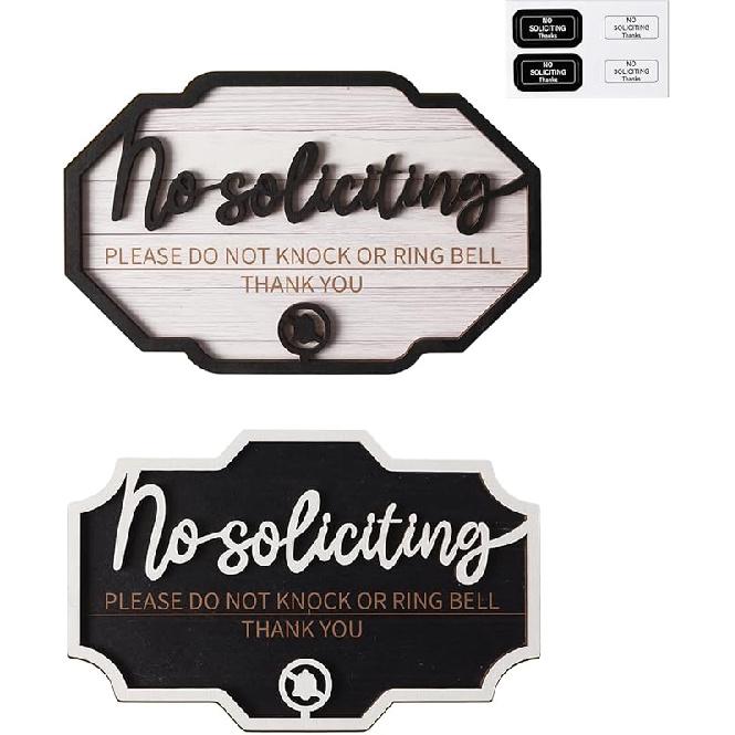 No Soliciting Sign for House Front Door, 10  Wooden Funny No Soliciting Sign for House with Stickers for Not Ring Doorbell House Welcome No No Soliciting Signs