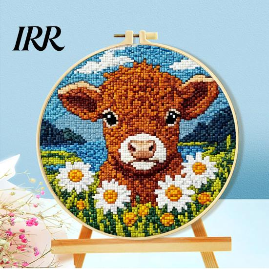 Complete Cross Stitch Supplies Embroidery Starter Kit for Beginners Set with Floral Animal Landscape Patterns Pre-Printed Fabric Threads