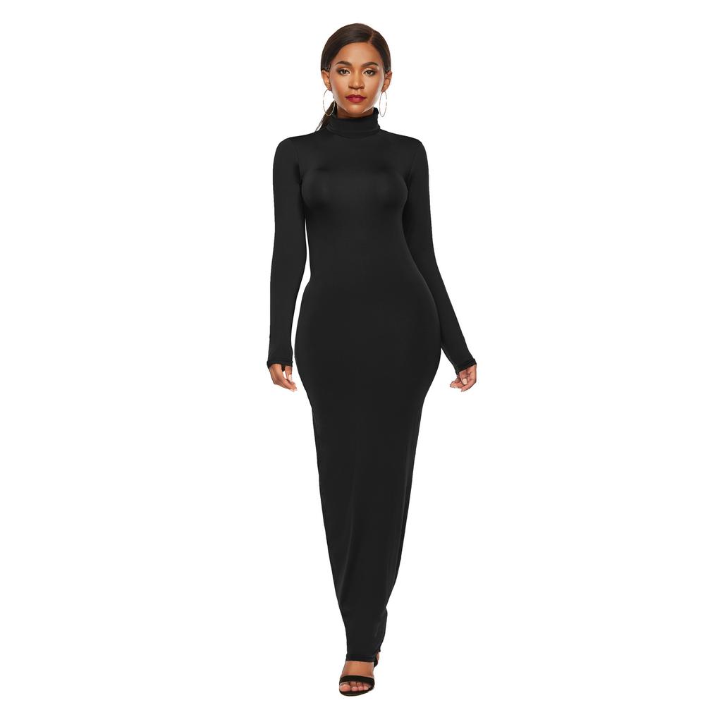 Mode Damen Sexy Partykleid Strickstil Langarm Rollkragen Winter Maxikleid Slim Arbeitskleidung Bürokleid