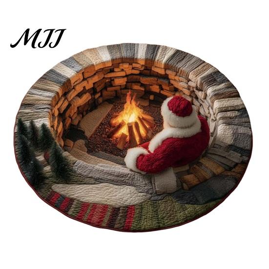 Tappeto Illusione Ottica Natale Tappeto Rotondo 3D, Area Babbo Natale 39 Tappetino per Riunioni Festive Polsterato-Come per Soggiorno Camera da Letto Decorazione Casa