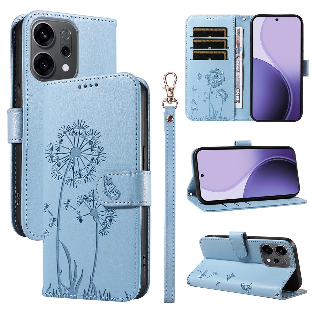 For Oppo Reno14 5G (China)/Oppo Reno14 F 5G/Oppo Reno14 5G (Global) Leather Wallet Case with Strap Dandelion Imprint Phone Stand Cover