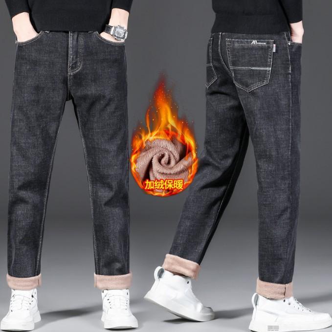 High-end Smoke Gray Jeans Straight Loose Spring and Autumn Thick Medium Diagonal Pocket Casual Pants Large Size Winter