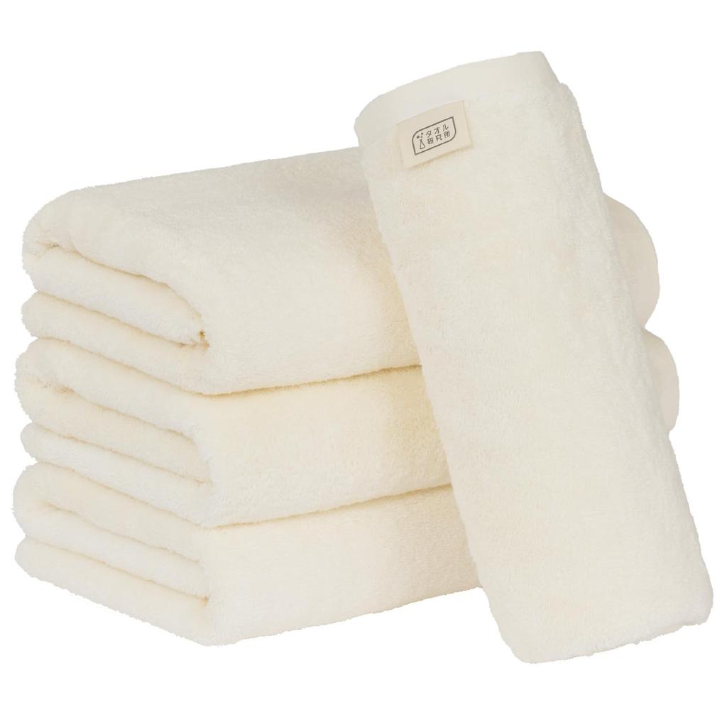 Towel Laboratory Pure White Bath Set of JapanTechnology [Naturally Soft] #024 Towels, 4, Soft, Thick, Smooth, Long-Lasting, Fast-Absorbent, Durable,