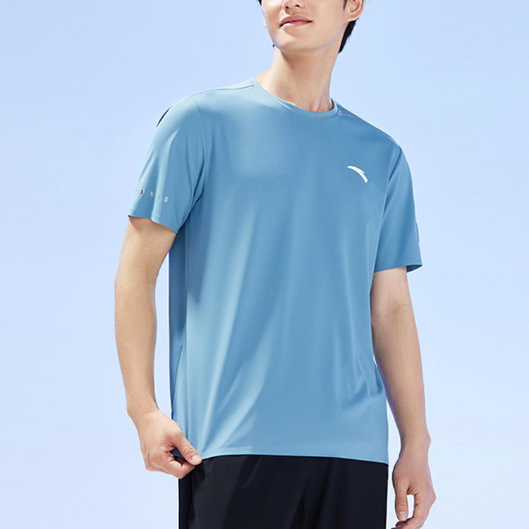 Anta Training Series Solid Color Logo Pullover Short Sleeve T-Shirt Men Tops Expedition-Blue 152327104-1