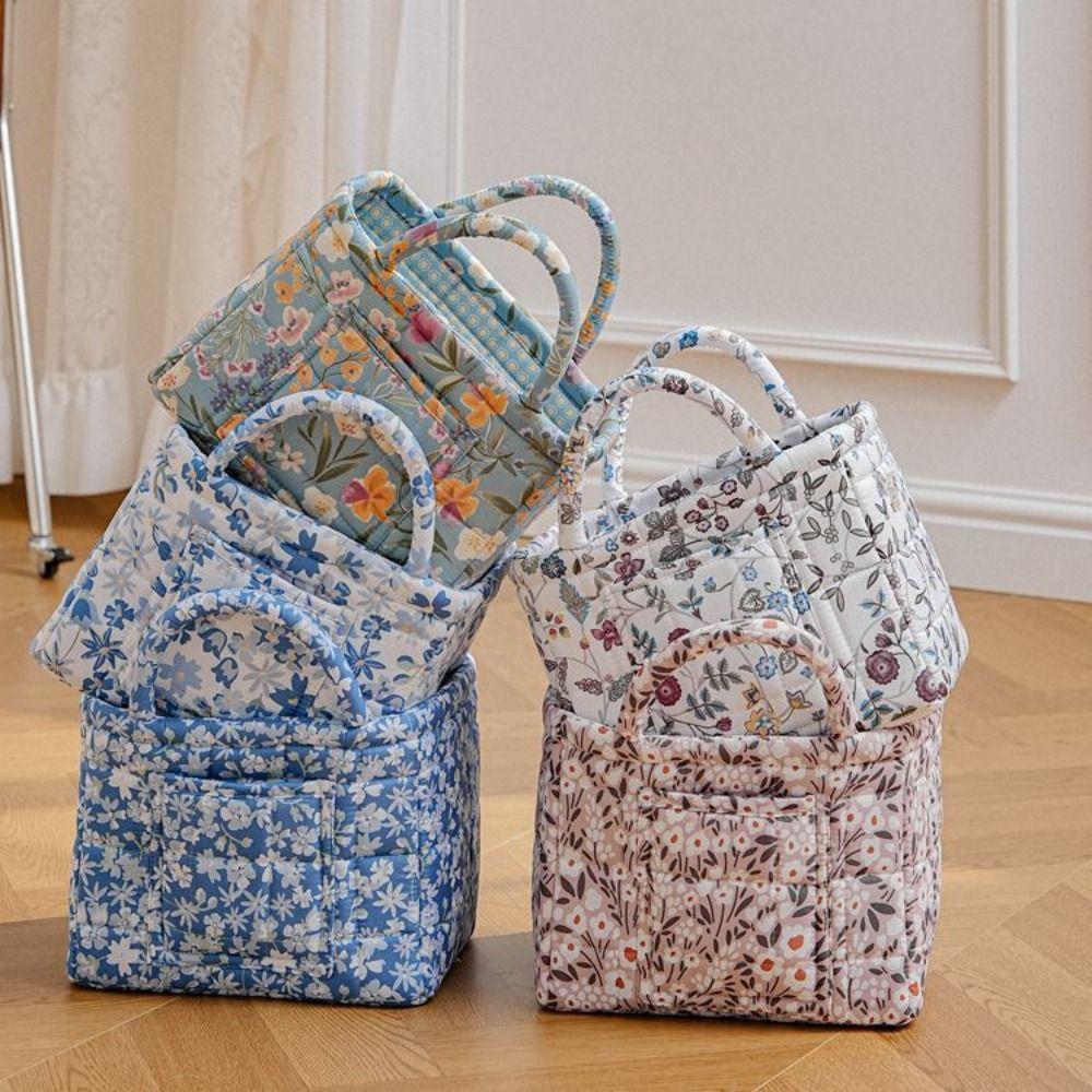 Vintage Foldable Laundry Basket with Side Pocket Quilted Storage Basket Travel