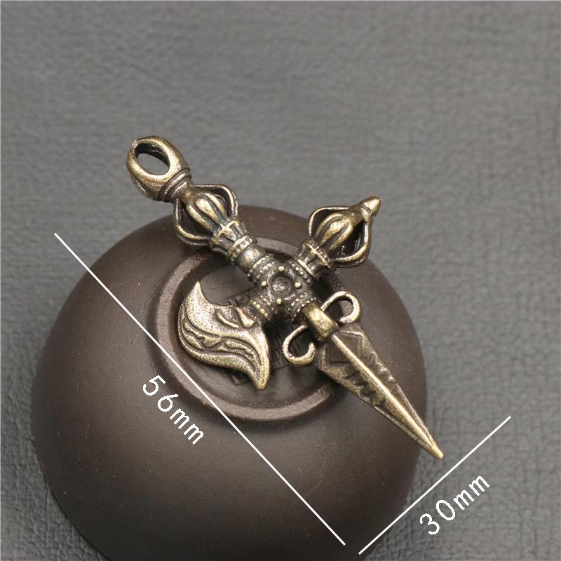 Messing Vajra Stößel Schlüsselanhänger: Goldener tantrischer Anhänger & kleines Ornament