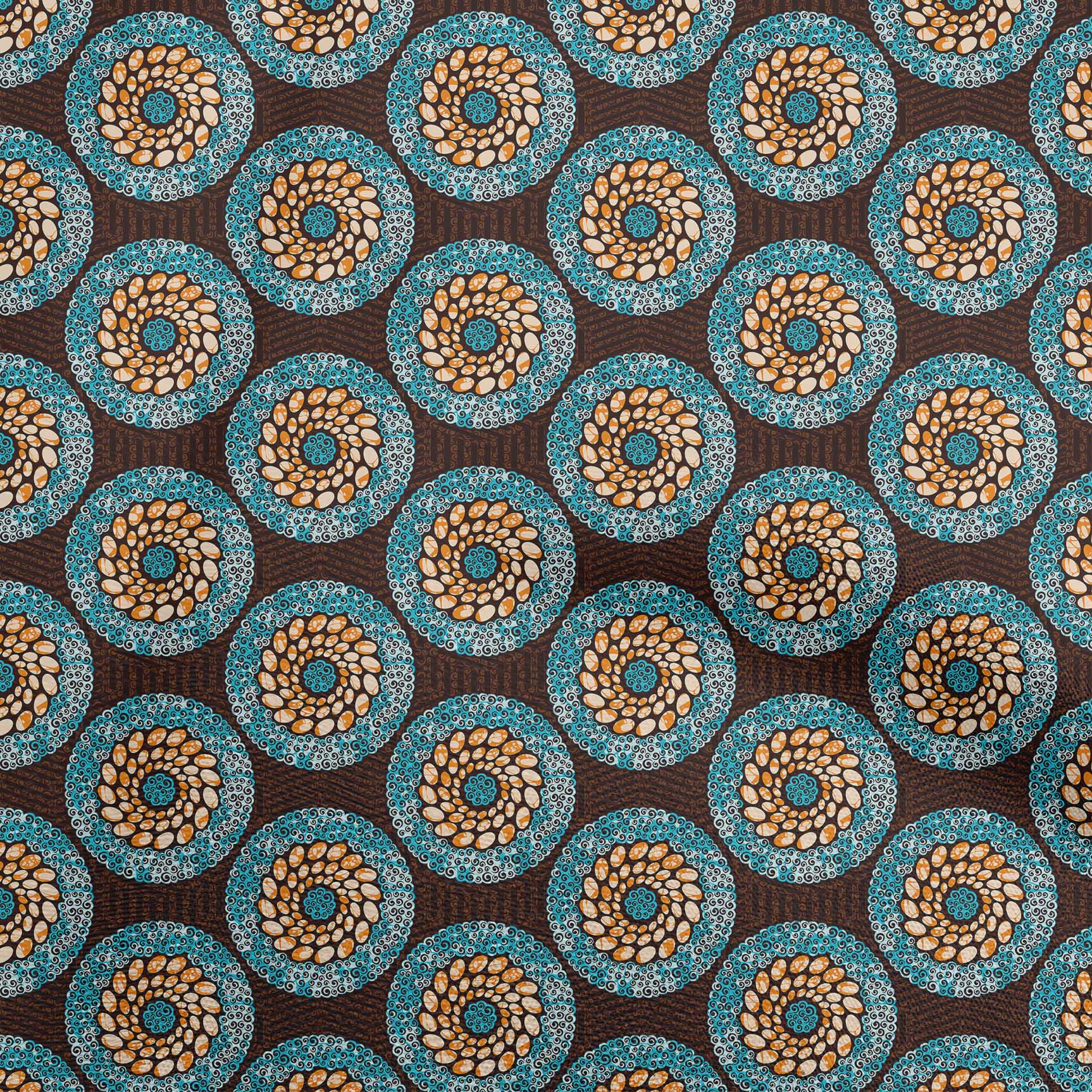 

oneOone Cotton Flex Brown Fabric Asian Mandala Quilting Supplies Print Sewing Fabric By The Yard 40 Inch 42 Inch Wide - Viscose Chiffon бірюзовий колір синій