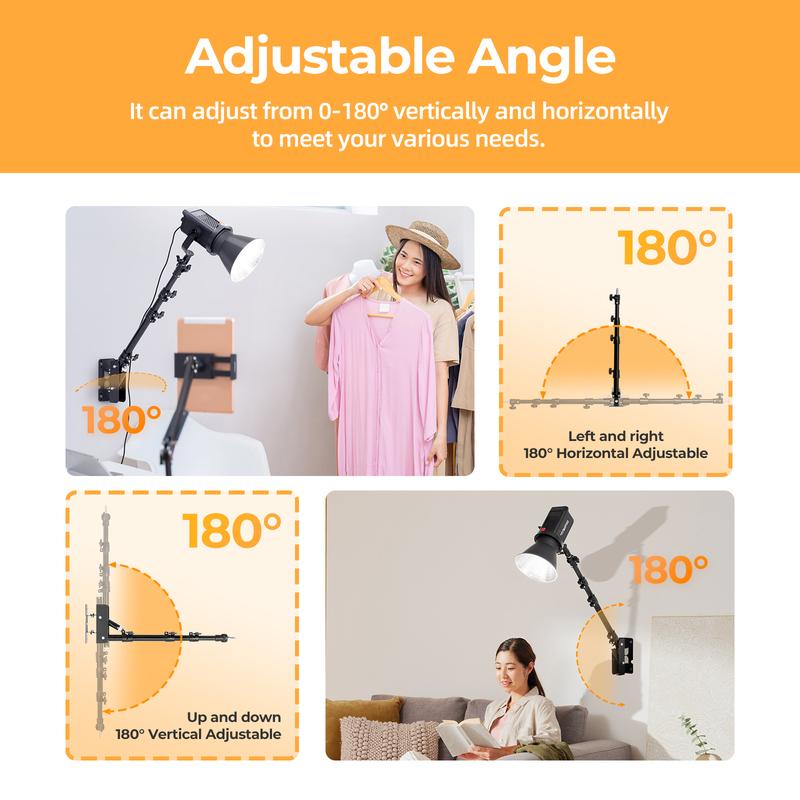 Ambitful 110cm Photography Heavy Ring Light Wall Mount Ceiling Triangle Boom Arm Studio Strobe Lights,Softbox Support Stand