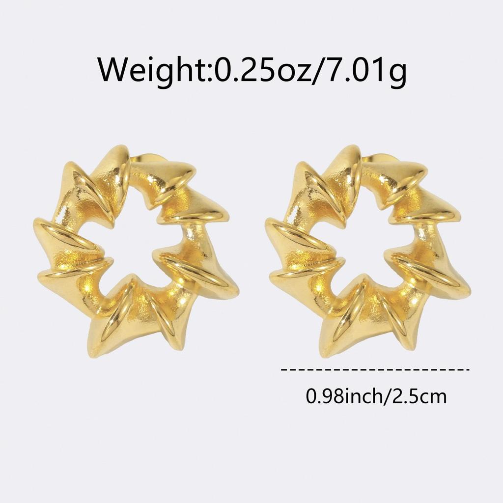 LNCHRAN Gold Tone Geometric Wreath Earrings - Women's Stainless Steel Twisted Pleat Design