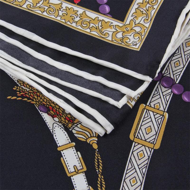 Manual Hand Rolled Twill Silk Scarf Women Belt Chain Square Scarves Echarpes Foulards Femme Wrap Bandana Lady Hijab 90Cm
