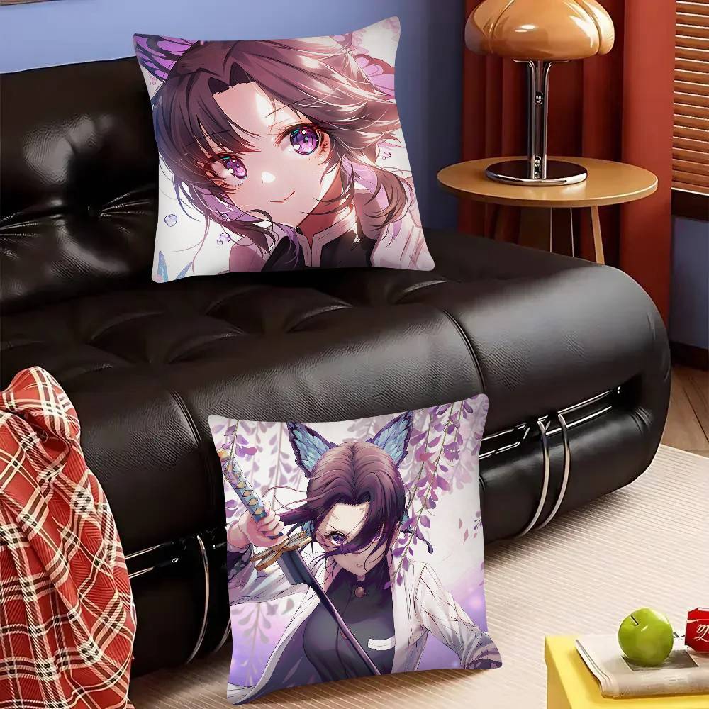 Anime Demon Slayer Shinobu Kocho Pillow Case Fashion Square Pillowcase Bedroom Sofa Room Ins Decoration Leisure