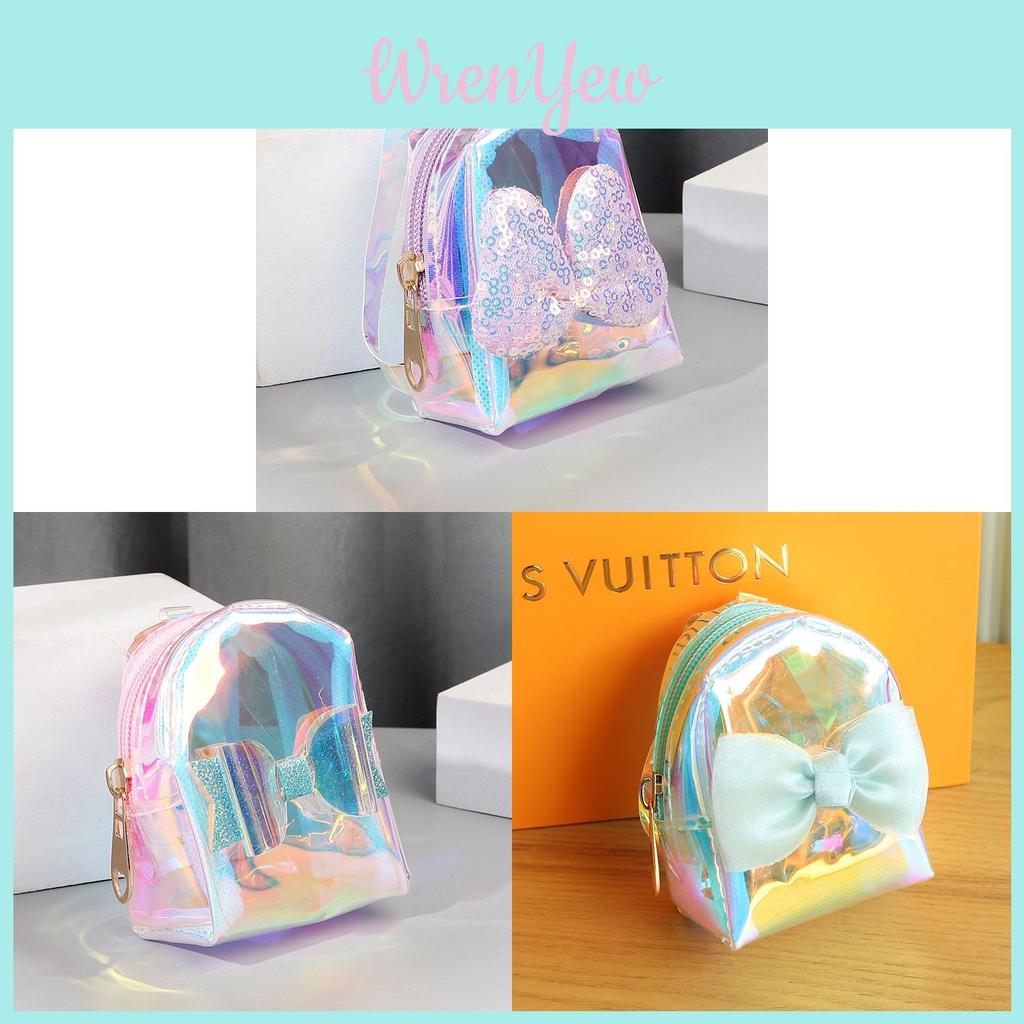 Pvc Transparent Coin Purse With Laser Butterfly Bow Waterproof Keychain For Girls