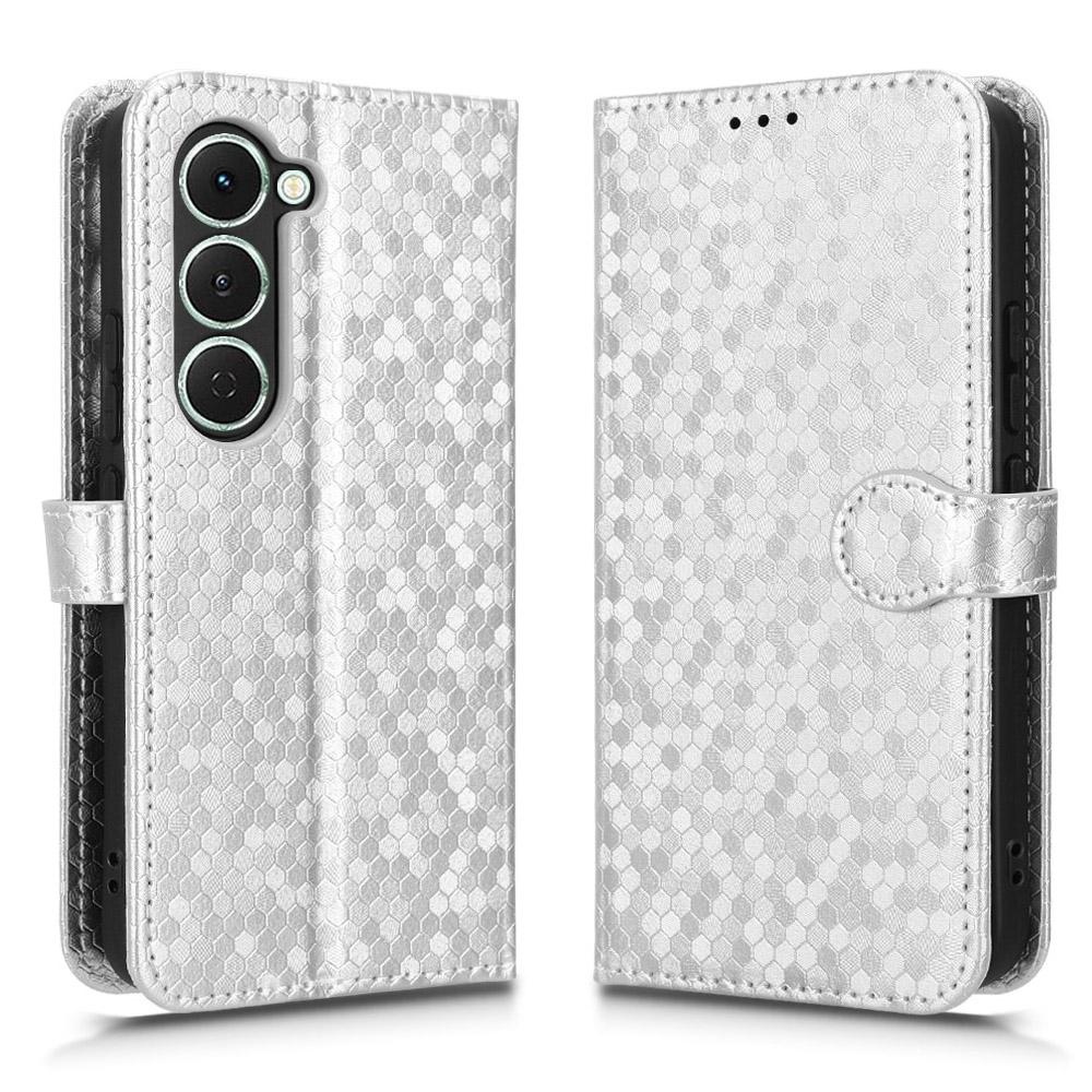 

For TECNO Spark 40 Pro 4G Wallet Case Dot Pattern Imprint PU Leather Phone Cover with Wrist Strap Silver