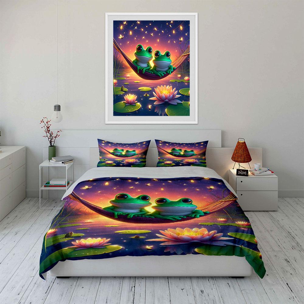 Frog Hammock Sunset Decor Soft Comfortable Duvet Cover Bedding Set Included 1*Duvet Cover & 2*Pillowcases, Gift