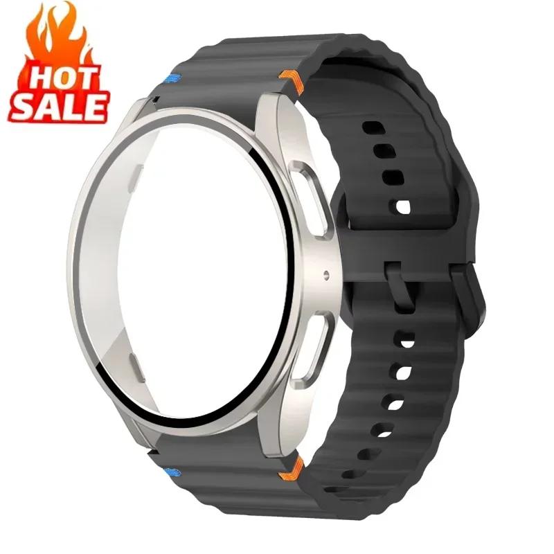 Case+Strap for Samsung Galaxy Watch 7 6 5 4 40mm 44mm Silicone Official Band PC Protector Cover Bumper Accessorie Galaxy Watch 7