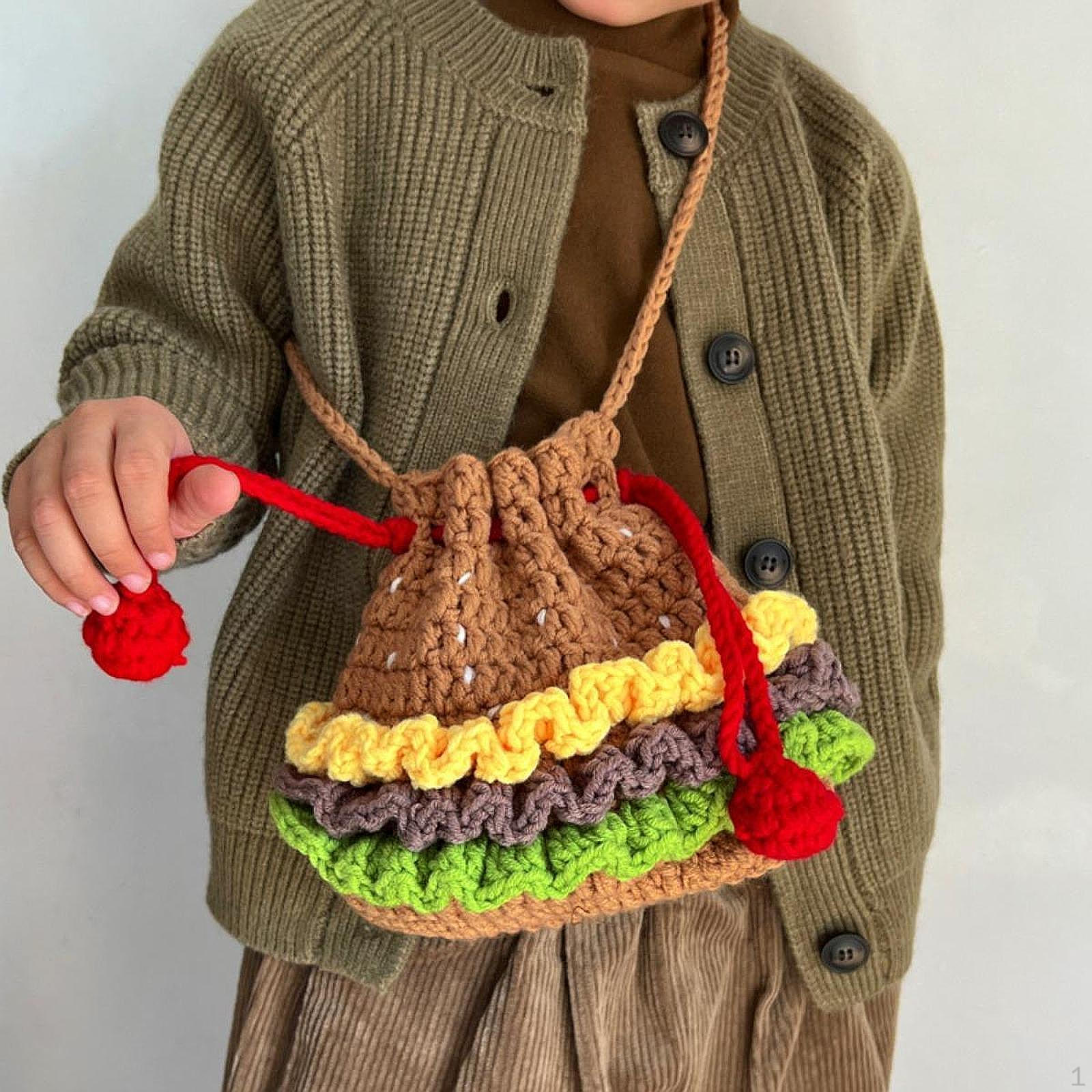 Вязаная сумка через плечо подарок на день рождения милая сумочка-гамбургер ручной работы кроссбоди Large 1560₽