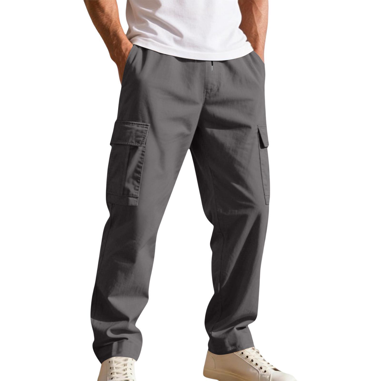 

Men s Workwear Casual Stretch Waistband Multi-Pocket Straight-Leg Pants L