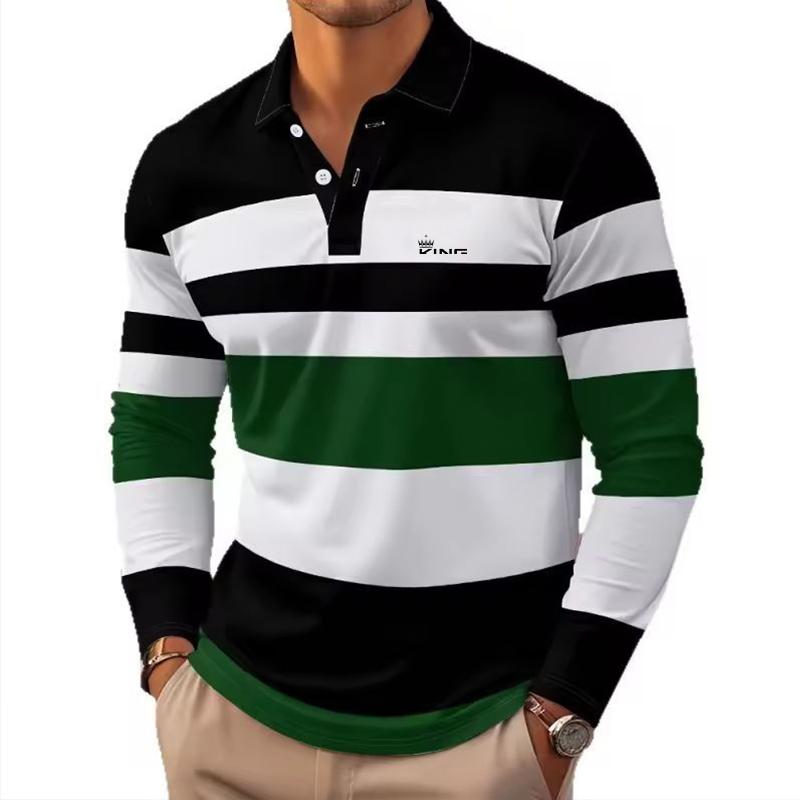 Autumn Winter Men Clothes Long Sleeve Stripe Polo Shirt Men Casual Fashion Golf Polo Shirt Slim Fit Tops 100% Polyester