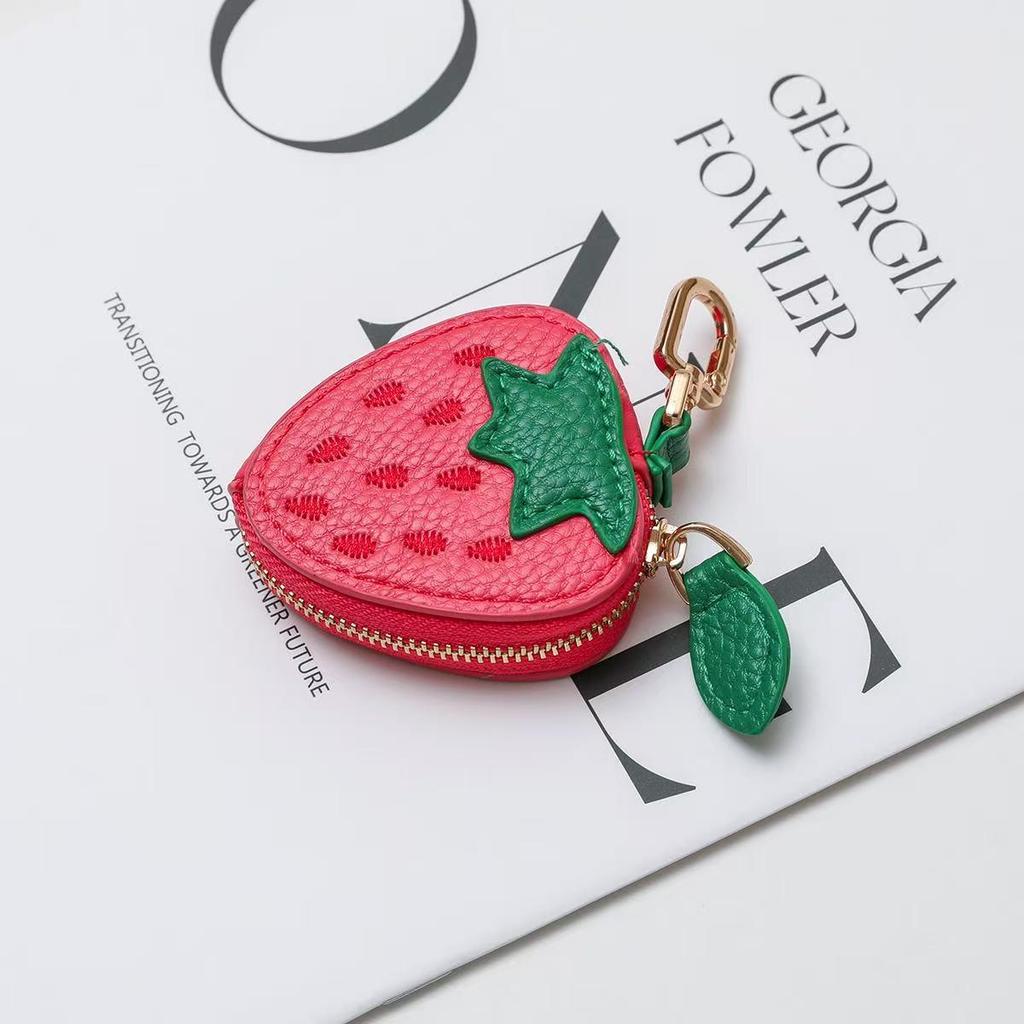 Damen Mode Erdbeere Mini Leder Geldbörse Schlüsselanhänger & Taschenanhänger
