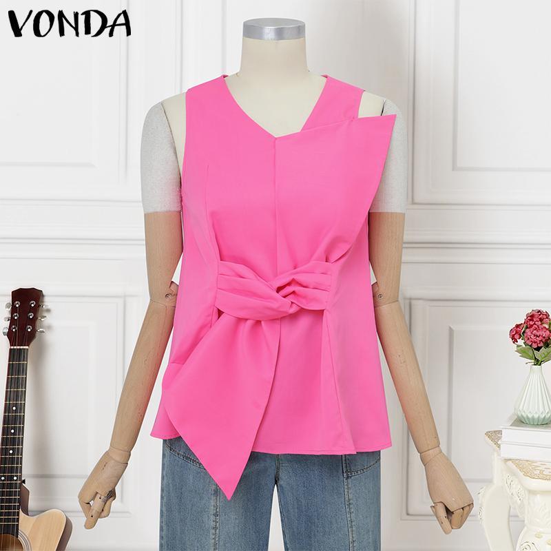 

VONDA Женские майки без рукавов с круглым вырезом, с узлом спереди, в стиле пэчворк, однотонные 2XL розовый