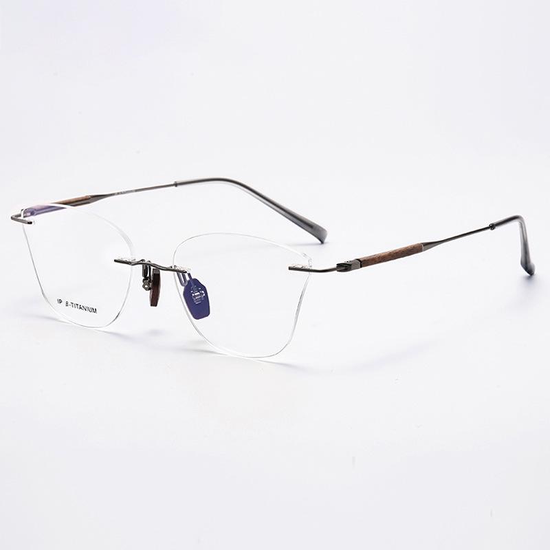 Frameless Sandalwood Glasses: Pure Titanium Butterfly Frames with Myopia-Ready Flat Lenses