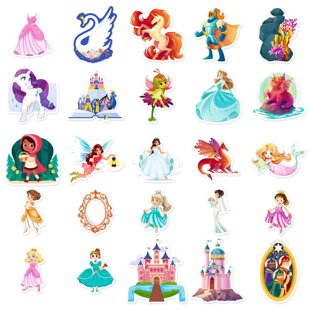 50 Märchenprinzessinnen-Aufkleber Cartoon Handbuch Material Mädchen Kinder Wasserbecher-Aufkleber
