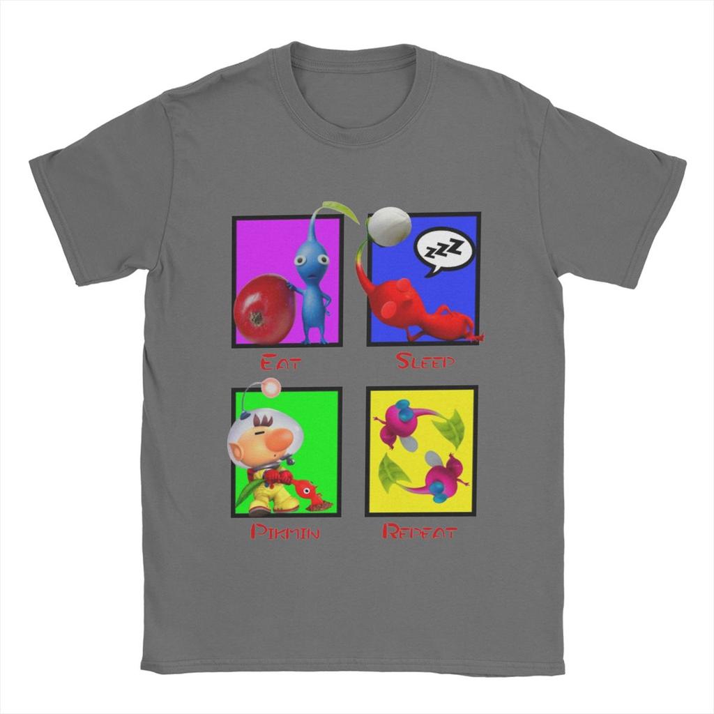 Men's Eat Sleep Pikmin Repeat T Shirt 100% Cotton Clothes Leisure Short Sleeve Round Neck Tees Printing T-Shirt