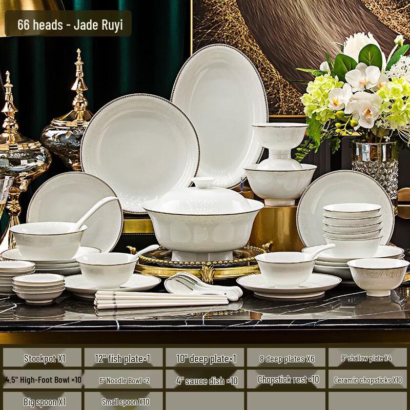 Abay Jade Ruyi 66-Piece Ceramic Dinnerware Set