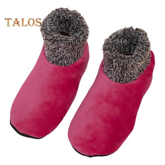 

1 пара зимних носков-тапочек, водонепроницаемые, утолщенные, плюшевые, двойные, теплые, нескользящие, однотонные, средней длины, длинные, подарок на праздник розовый