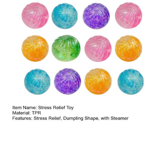 12Pcs Stress Relief Dumpling Squeeze Toy with Steamer Clear Glitter Steamed Bun Sensory Toy
