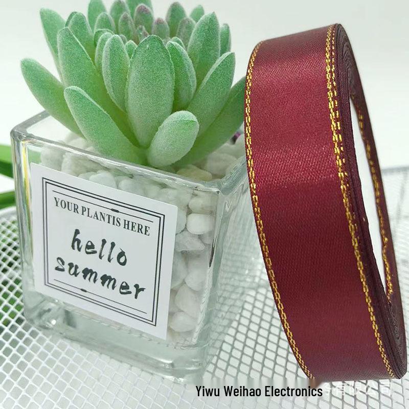 2.5cm Satin Ribbon with Double Gold Edge for Bouquets and Gift Boxes