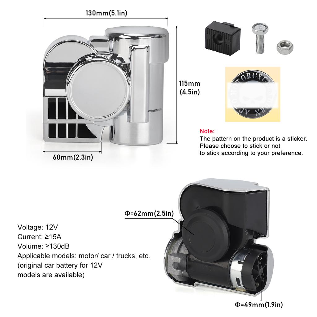 Universal 150DB Horns Loud Powerful Dual-Tone Compact Electric Air Horn for Motorcycles Cars Boats Atv Chrome 12V