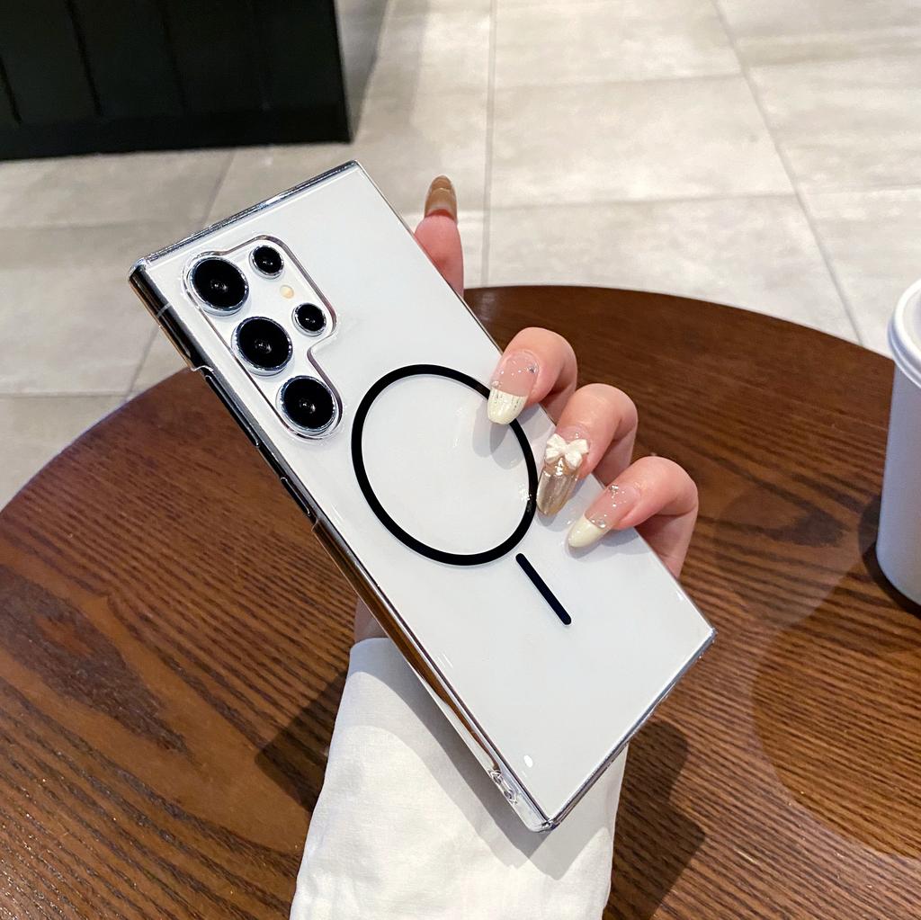 Transparent Hard Plastic Ultra Thin For Magsafe Case for Samsung Galaxy S25 S24 Plus Ultra S24FE Crystal Shockproof Magnet Cover