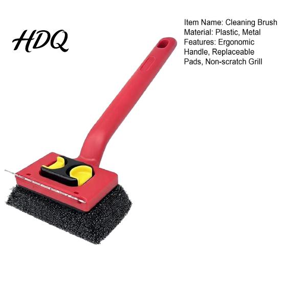 Easy Grip Grill Brush Cleaning with Replaceable Pads Burr-Free Scraper Removable Pad Built-In Grease Remover BBQ Cleaner Outdoor Tool Non-scratch