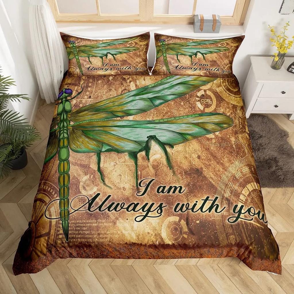 Butterfly Dragonflies Duvet Cover Set Dandelion Bedding Set Women Girl Bedroom Decor Flowers Botanical Weed Comforter Cover 3Pcs