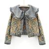 Women's Spring Long-Sleeved Peter Pan Collar Denim Jacket Autumn Design Casual Short Top