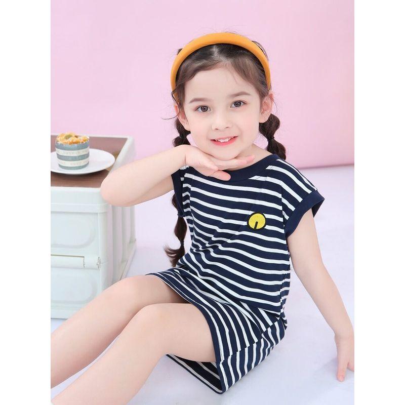 Summer Children's Embroidery Lycra Cotton Striped Dress