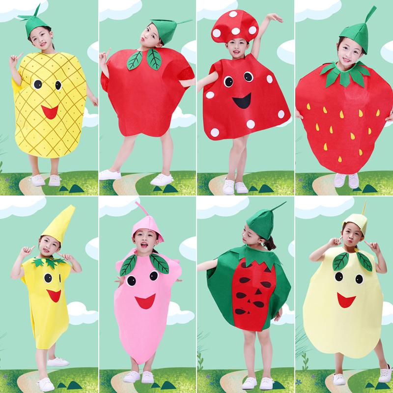 1 Set Kinderen Cosplay Fruit Groente Kostuum Grappig Vakantiefeest Schattige Kleding Pak Kinderen Optreden Bovenkleding Podiumkostuum