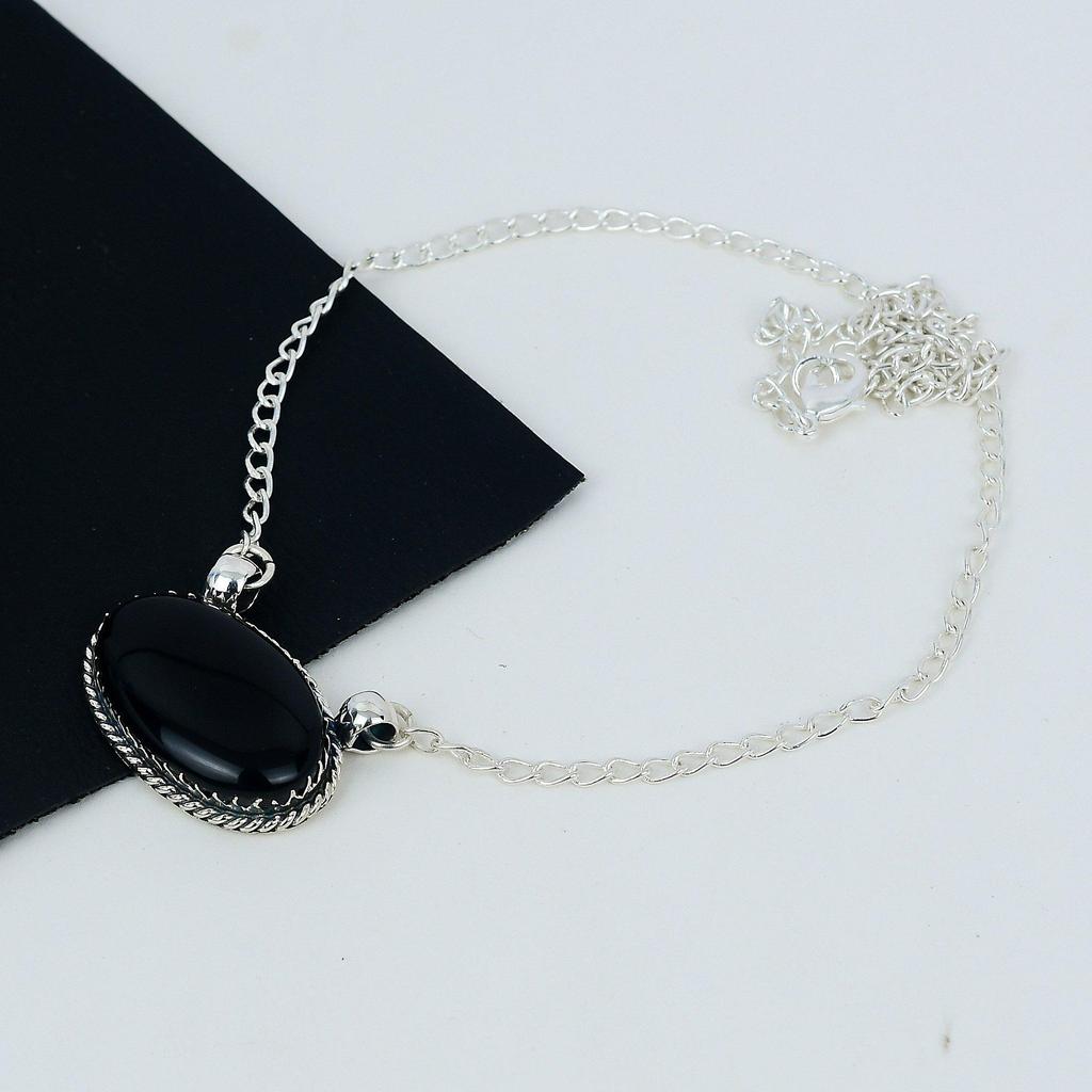 Kamień Czarny Onyks Ręcznie Robiony Naszyjnik ze Srebra Próby 925 Naturalny Czarny Onyks Ręcznie Robiona Biżuteria Naszyjnik Dla Kobiet Naszyjnik Dla Niej