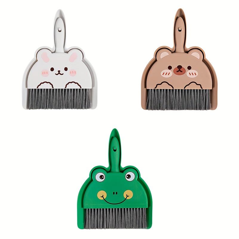 3pcs Cute Nimal Shaped Mini Broom , Dustpan Set , Bear, Rabbit, Frog/Bee, Sweeper with Bristle Brush , Pan Room, Small Spaces , Compact