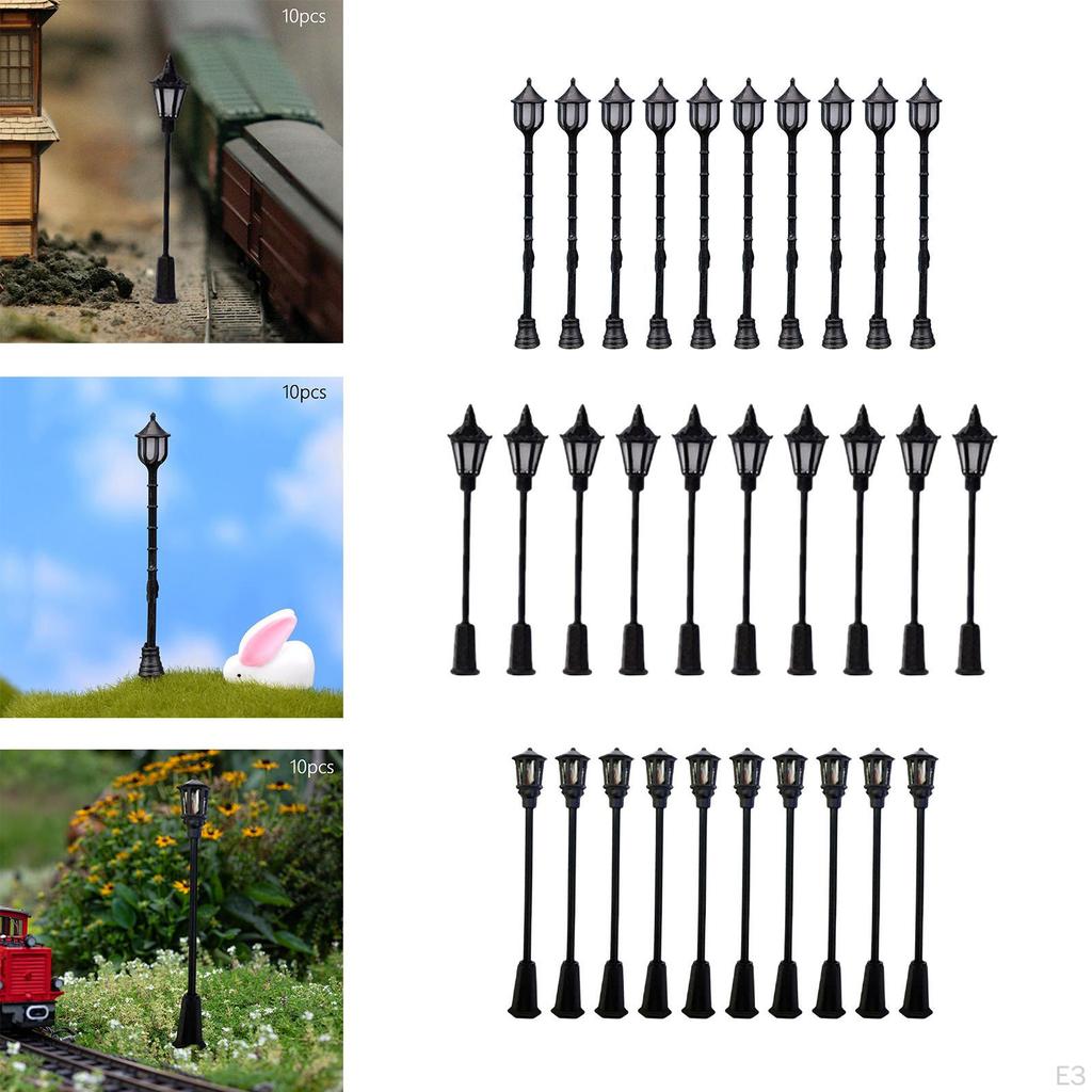 10 Pieces Lamppost Lamps, HO Scale, Miniature Landscape, Path Building Layout, Garden Model