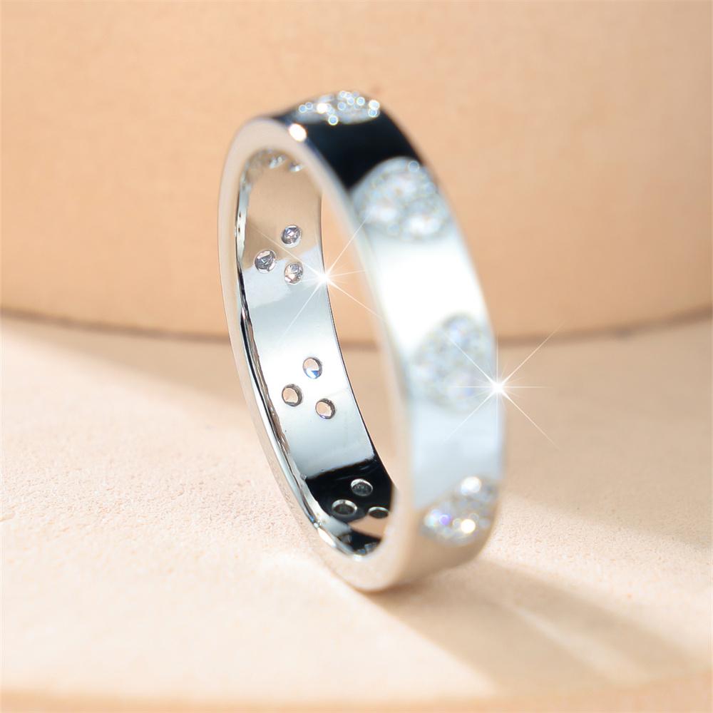 Single Row Love Heart White Zircon Crystal Rings For Women Vintage Fashion CopperColor Ring Wedding Jewelry Mother's Day Gifts