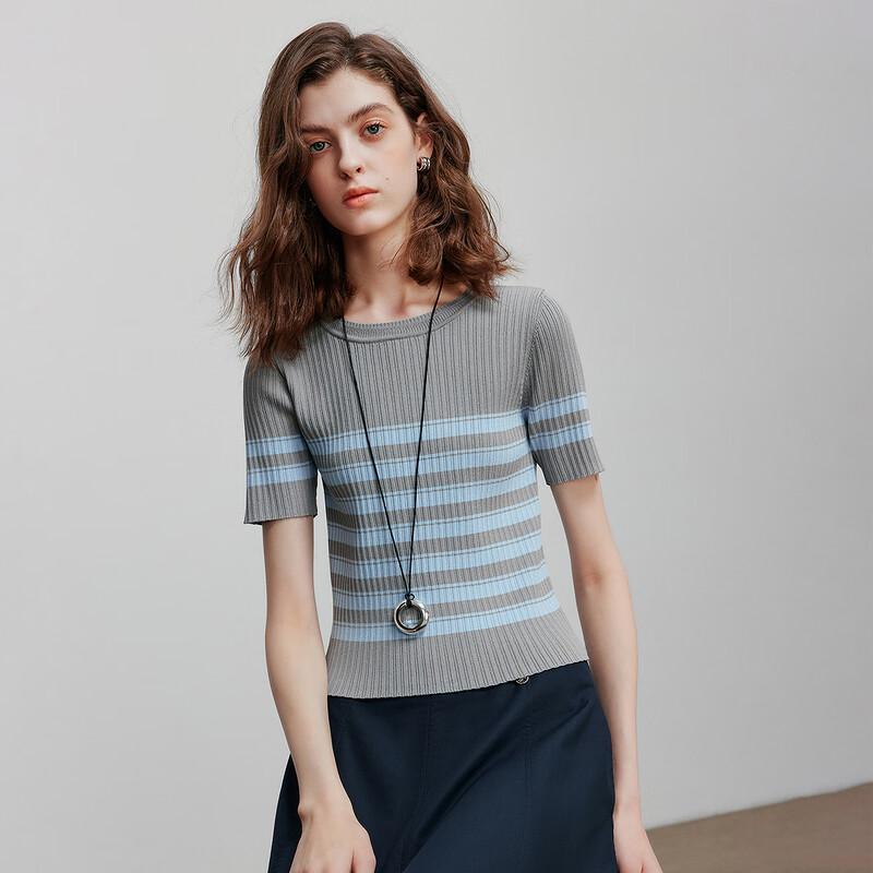 Chuyu Women's Ice Silk Striped Short Sleeve Knit Top