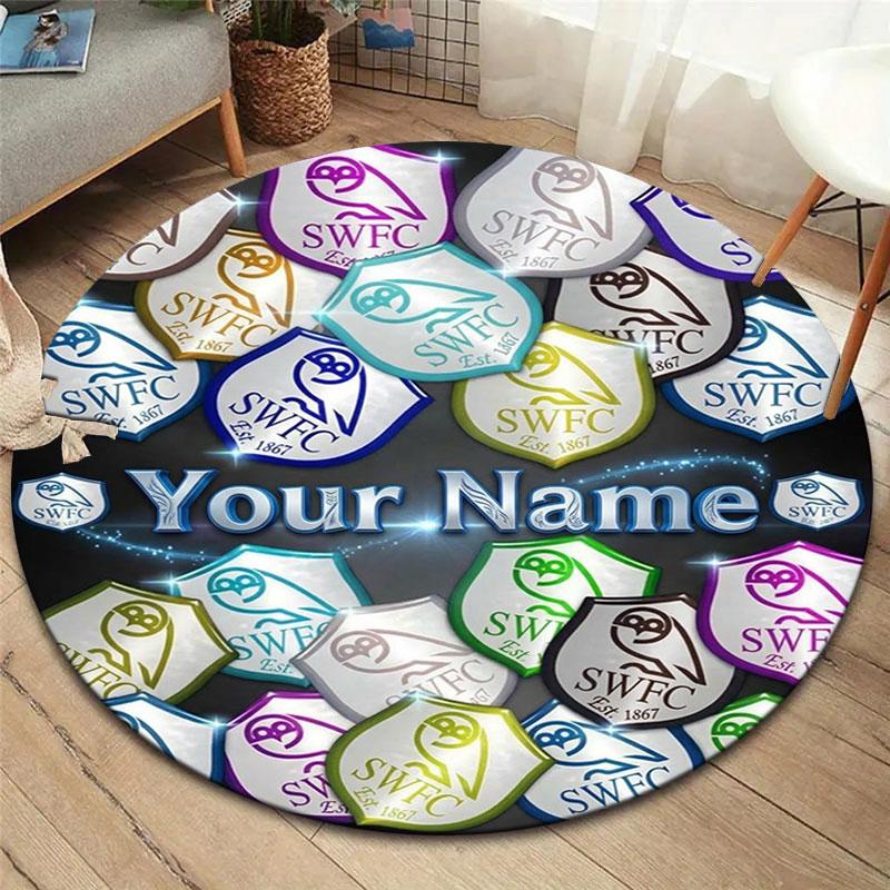 Sheffield Wednesday Football Club Custom Name Round Area Rug,Carpet Rug for Living Room Bedroom Sofa Playroom Decor,Non-slip Floor Mat